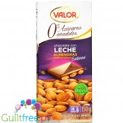 Valor no added sugar milk chocolate with almonds, sweetened with stevia