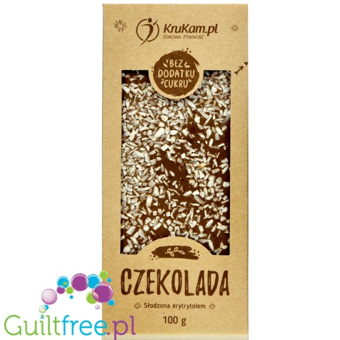 Krukam Handcrafted Milk Chocolate & Hazelnuts - sugar free dark chocolate without lecithin with coconut crisps