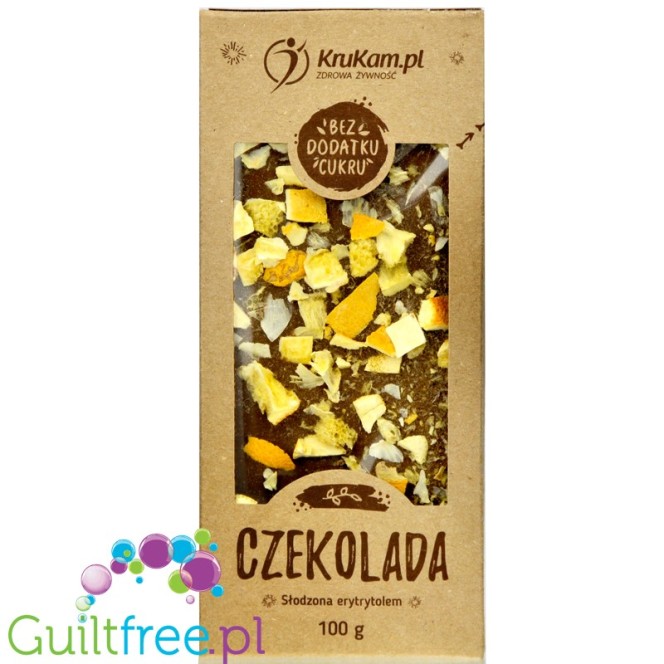 Krukam Handcrafted Milk Chocolate & Hazelnuts - sugar free dark chocolate without lecithin with orange pieces