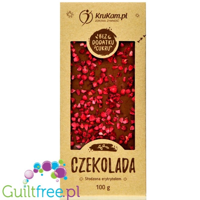 Krukam Handcrafted Milk Chocolate & Hazelnuts - sugar free dark chocolate without lecithin with raspberry pieces