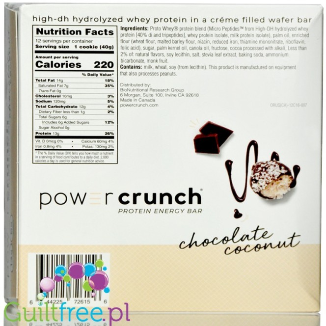 Power Crunch Chocolate Coconut BOX x 12 - wafelek proteinowy z kremem (Czekolada & Kokos)