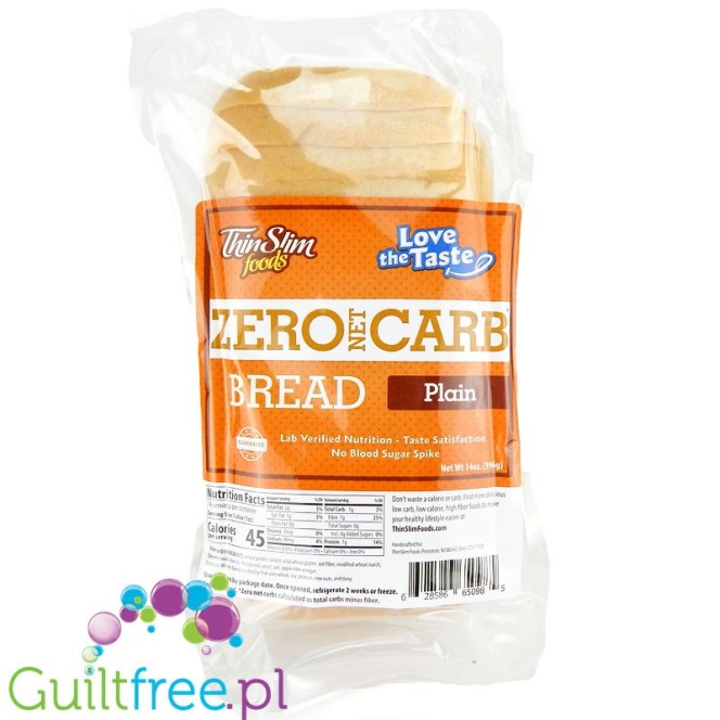 ThinSlim Foods Love the Taste Zero Carb Bread, Plain keto bread without carbohydrates 45kcal
