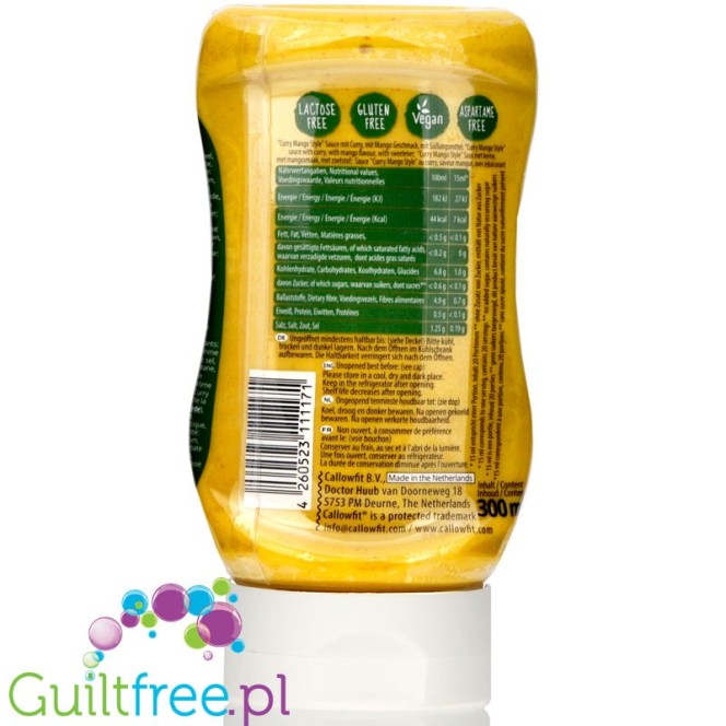 Callowfit Sauce Curry Mango 300ml - fat free, low carb, no aded sugar sauce
