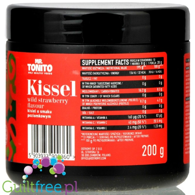 Mr. Tonito Kissel Wild Strawberry - kisiel bez cukru o smaku poziomkowym z witaminami A, C i E