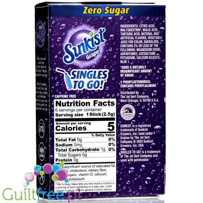 Sunkist Grape Zero Sugar Singles to Go 0.53oz (16,5g)