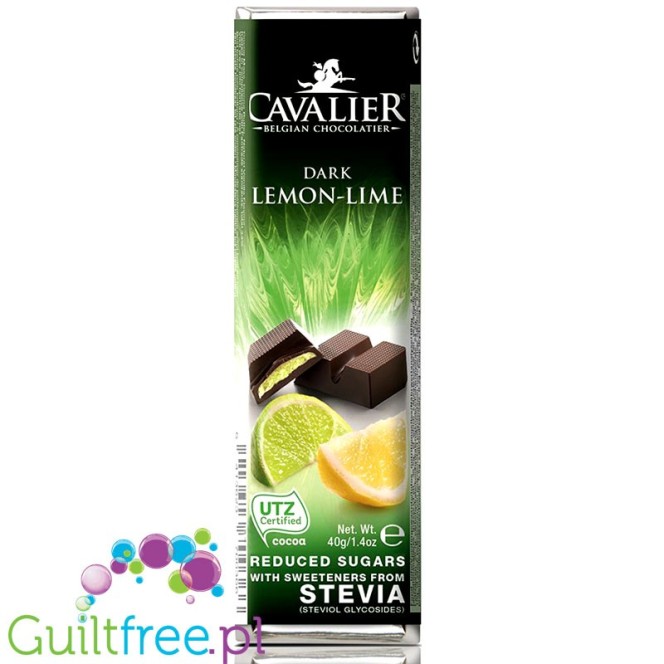 Cavalier Stevia Dark Chocolate Lemon & Lime - ciemna czekoladka bez dodatku cukru z nadzieniem cytrynowym z limonką