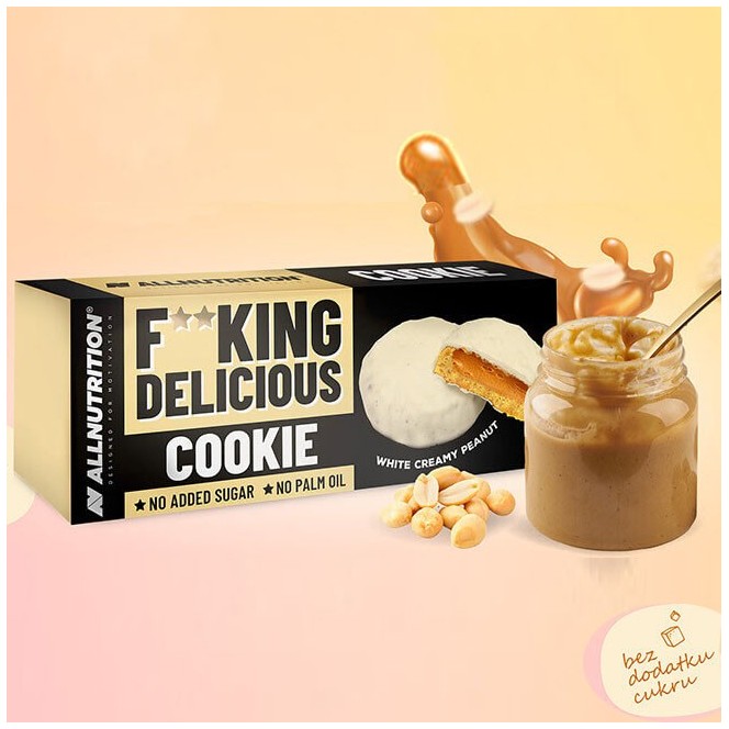 Fitking Delicious Cookie White Creamy Peanut – ciasteczka w białej polewie z kremem orzechowym, bez dodatku cukru