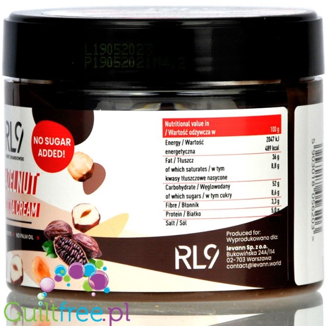 RL9 Hazelnut & Cocoa Cream - nut-chocolate cream without sugar by Robert Lewandowski