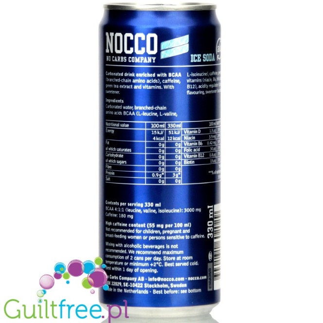 NOCCO BCAA Ice Soda - napój bez cukru z BCAA i kofeiną, Cytryna & Limonka