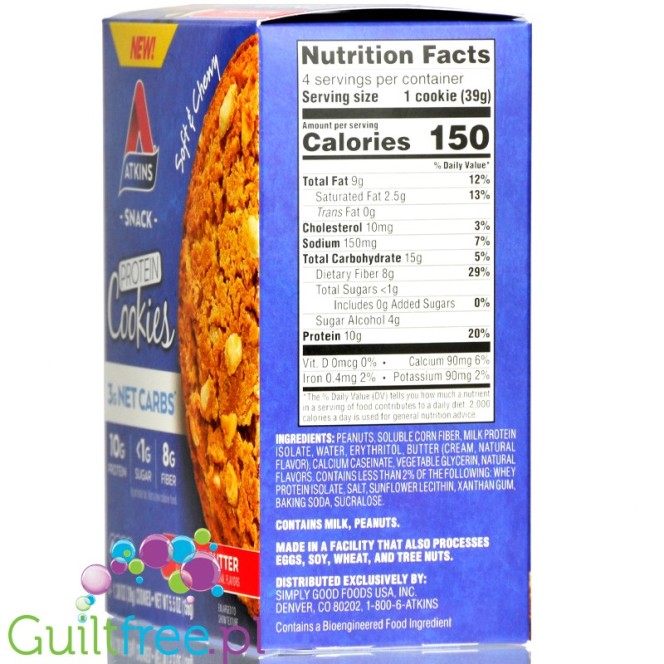 Atkins Nutritionals Snack Protein Cookies, Peanut Butter 4 cookies 