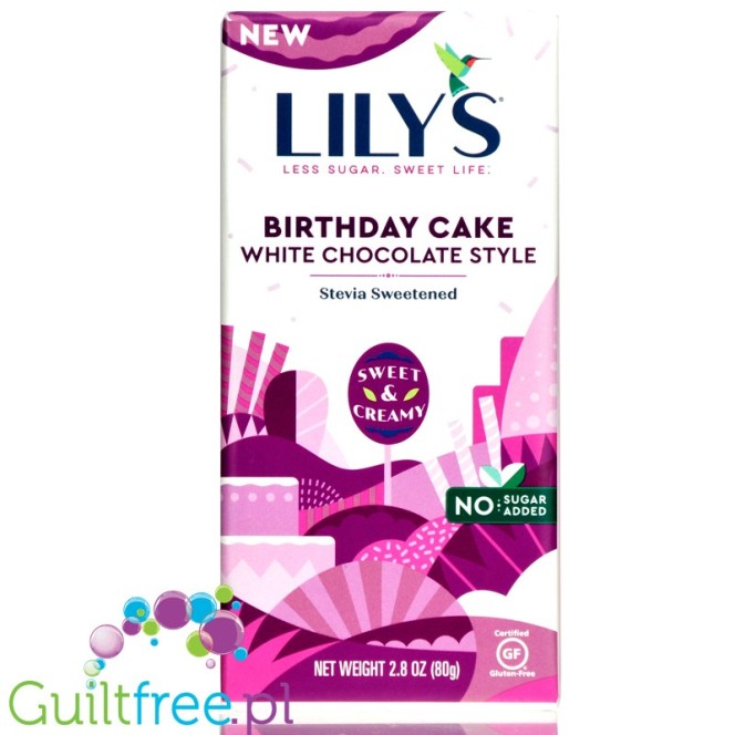 Lily's Sweets No Sugar Added White Chocolate Style Bars, Birthday Cake - biała czekolada bez cukru ze stewią