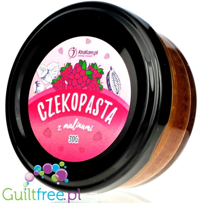 Krukam Raspberry ChocoPaste - cocoa & hazelnut spread with raspberries, no added sugar with erythritol, mini jar 30g