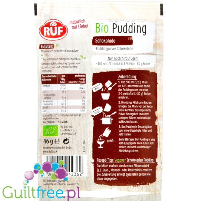RUF Bio Chocolate Pudding, sugar free & gluten free