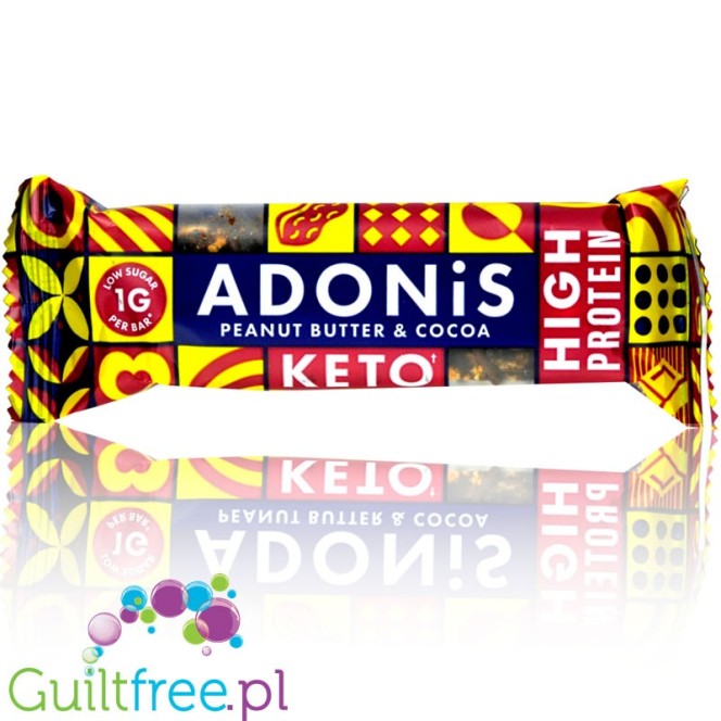 Adonis Keto Protein, Peanut Butter & Cocoa - wegański keto baton proteinowy 2g cukru
