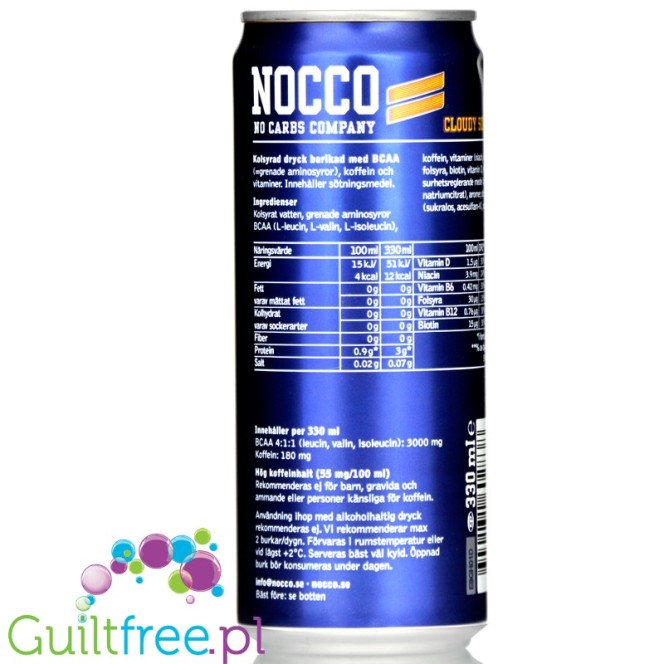 NOCCO BCAA Cloudy Soda sugar free drink with caffeine and BCAA