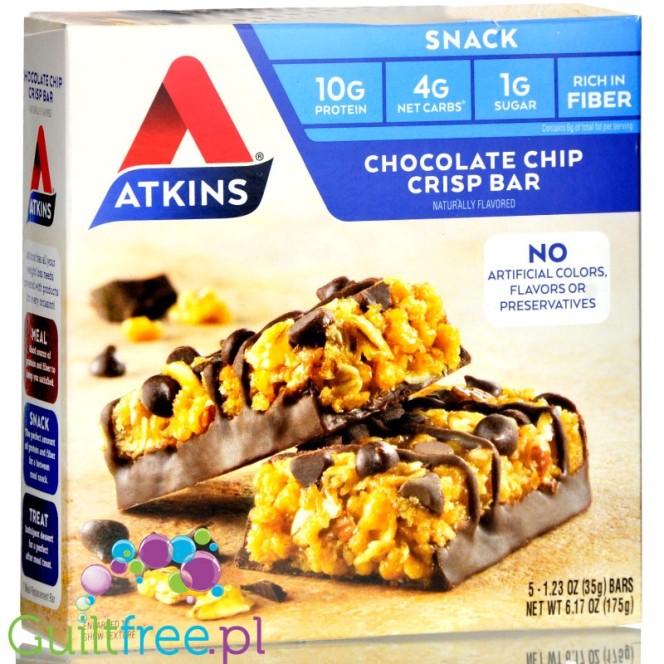 Atkins Snack Chocolate Chip Crisp protein bar, box of 5 bars