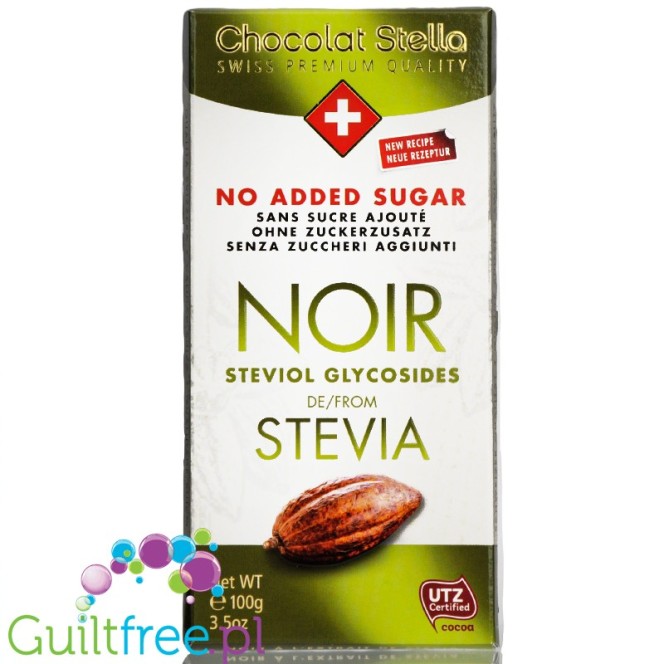 Chocolat Stella Noir Stevia - Swiss plain dark chocolate with no added sugar 53% cocoa