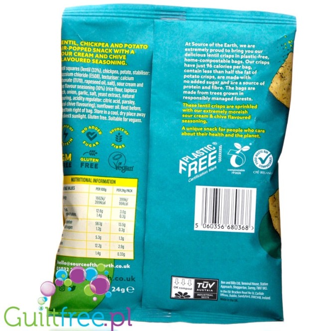 Source of the Earth Lentil Chips Cream & Chive 24g