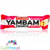 YamBam Crunch White Chocolate Raspberry-Vanilla - baton białkowy 31% białka, Biała Czekolada, Maliny & Wanilia