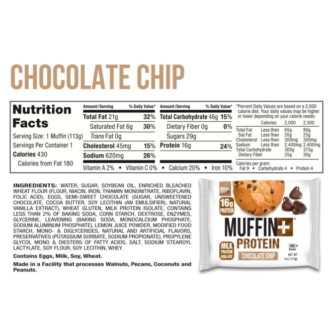 Bake City Protein Muffin Chocolate Chip -  wielki muffin proteinowy 16g białka, z czekoladą