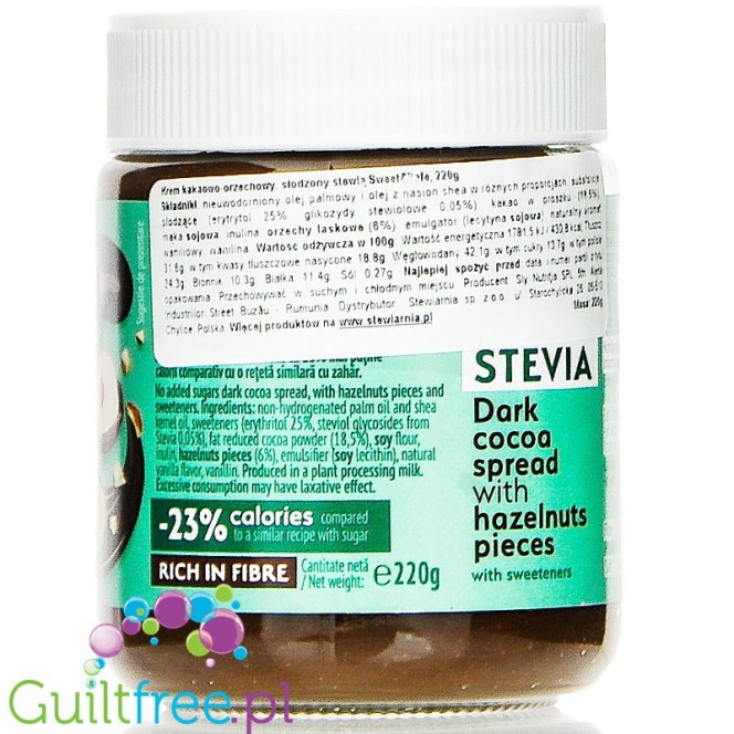 Sweet & Safe Stevia Dark Cocoa & Hazelnut Spread - krem kakaowo-orzechowy bez dodatku cukru słodzony stewią 