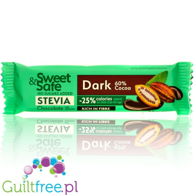 Sweet & Safe Stevia Dark Chocolate - dark chocolate bar, 25% less calories