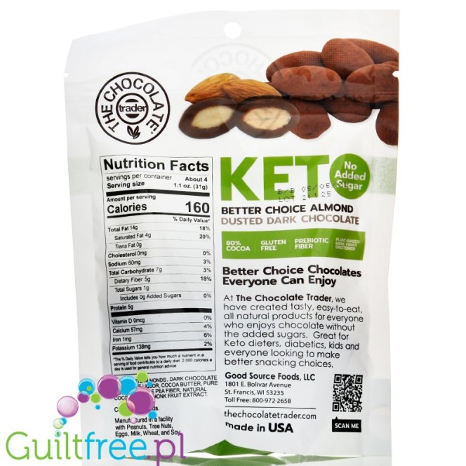 The Chocolate Trader Keto Dusted Almonds, 80% Dark Chocolate