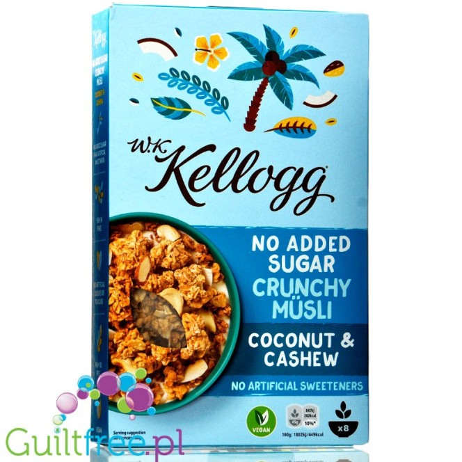 Kellogg Crunchy Muesli Coconut & Cashew - wegańskie płatki śniadaniowe bez dodatku cukru