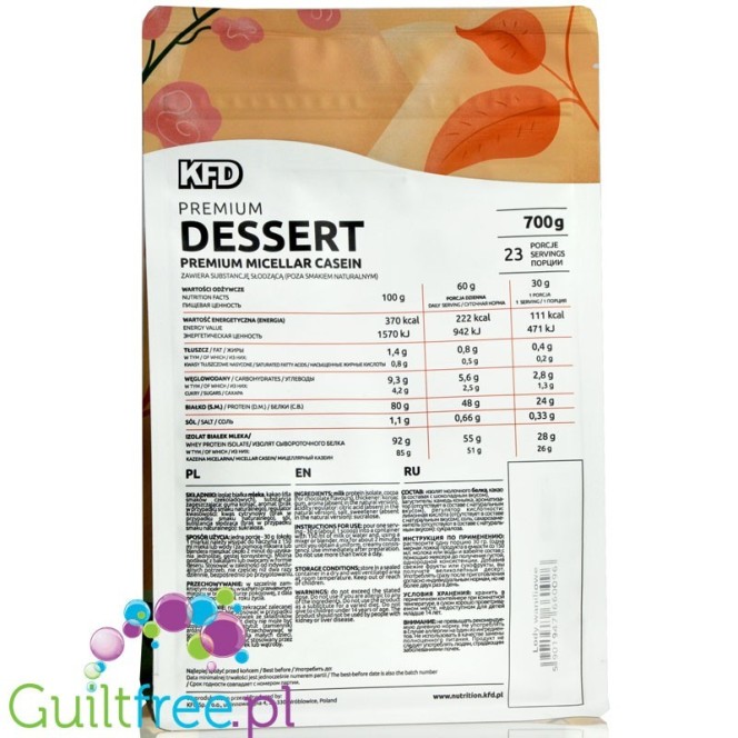 KFD Premium Protein Dessert Casein Pistachio - kazeina o smaku pistacjowym, gęste biako