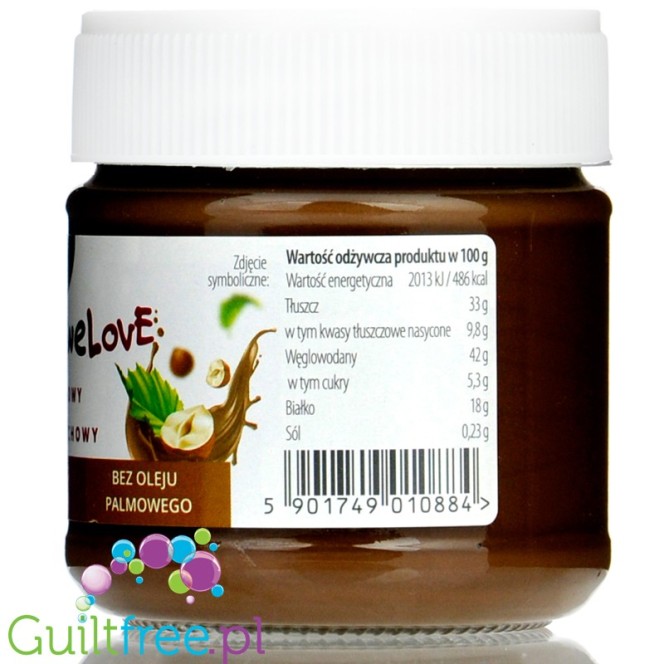 CD ProteinoweLove - krem kakaowy z orzechami laskowymi bez cukru i bez oleju palmowego