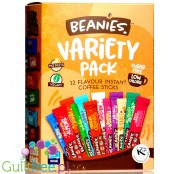 Beanies Variety Pack  - 12 różnych smaków, liofilizowana, aromatyzowana kawa instant 2kcal