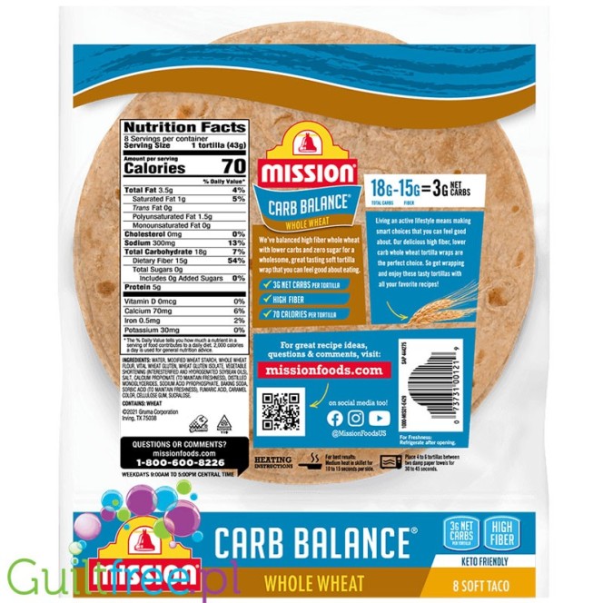 Mission Carb Balance Soft Tortillas, Whole Wheat, 7.5 inch 8 tortillas 