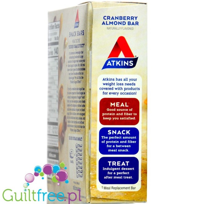 Atkins Snack Cranberry Almond - niskocukrowy baton 11g białka, PUDEŁKO x 5 batonów