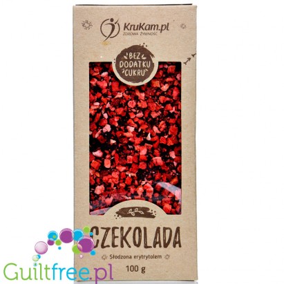 Krukam Handcrafted Dark Chocolate & Strawberries - sugar free chocolate without lecithin with raspberry pieces