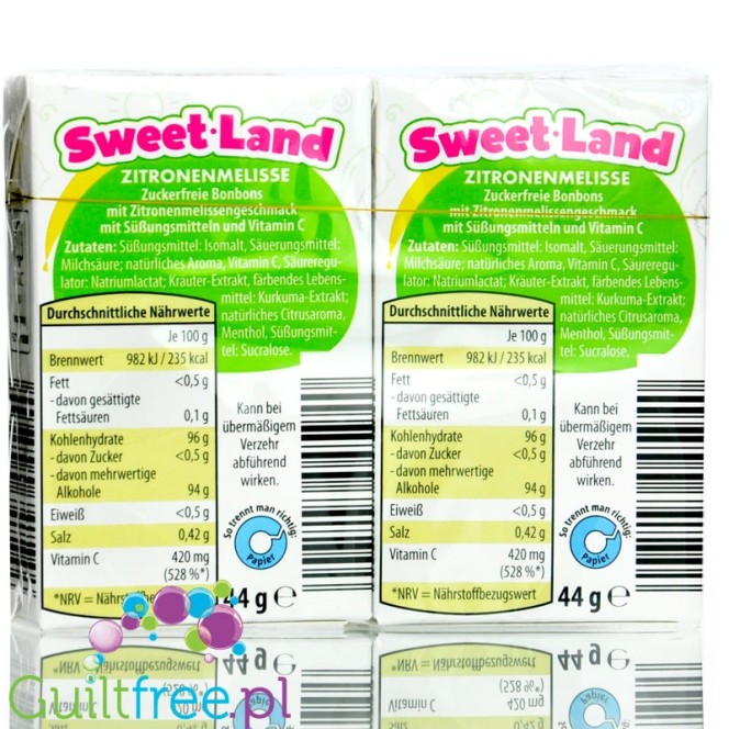 Sulá Sweet Land, Lemon Balm - sugar free vegan hard candies 2 x 44g