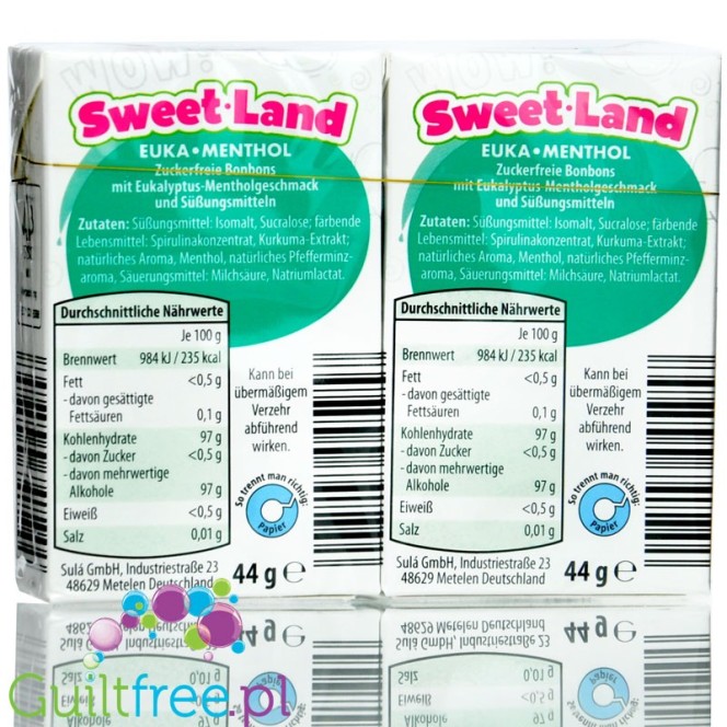 Sulá Sweet Land, Euka Menthol - wegańskie eukaliptusowe landrynki bez cukru 2 x 44g
