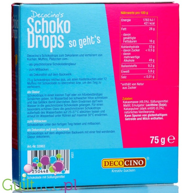 Decocino Chocolate Drops - drops of vegan chocolate without sugar and palm oil