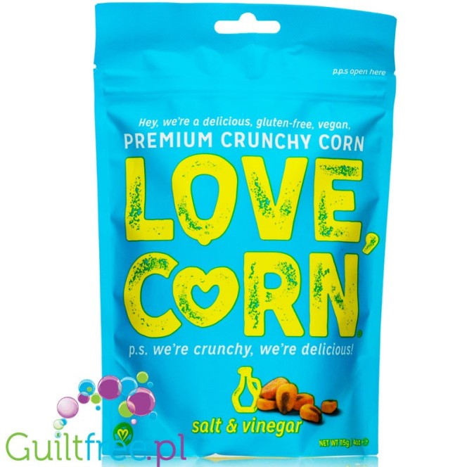 Love Corn Crunchy Corn Salt & Vinegar - chrupiąca kukurydza w wegańskiej posypce soli z octem