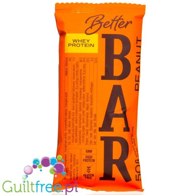 Better Bar Peanut Whey Protein - bezglutenowy orzechowy baton proteinowy bez słodzików