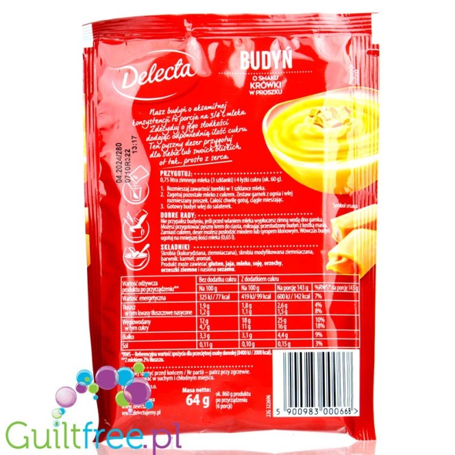 Delecta sugar free buttercotch pudding without sweeteners