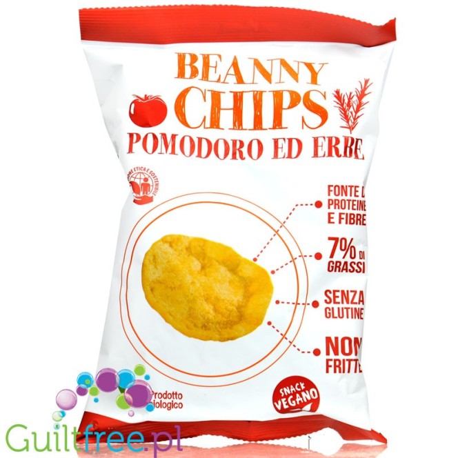 Beanny Chips Pomodoro ed Erbe- chrupki pomidorowo-ziołowe z soczewicy i ziemniaków  prażone powietrzem 4% tłuszczu