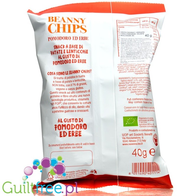Beanny chips lentil and potatoes crisps tomato-herbs gluten-free bio 40g