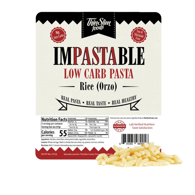 ThinSlim Foods Impastable Low Carb Pasta 8 oz / Rice (Orzo) 