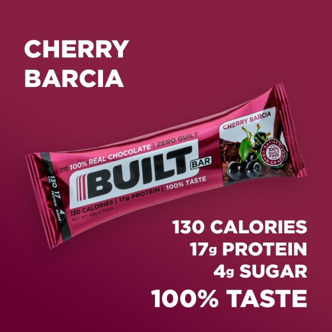 Built Protein Bar, Cherry Barcia - 17g białka & 130kcal, niskokaloryczny baton białkowy (Wiśnia w Czekoladzie)