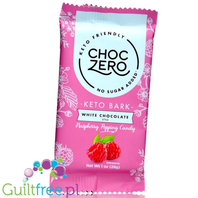 Choc Zero Keto Bark, White Chocolate Raspberry  - sugar free white chocolate with monk fruit