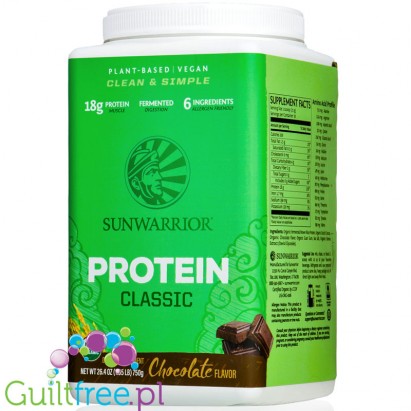 Sunwarrior Protein Classic Chocolate 0,75KG - vegan protein powder with stevia