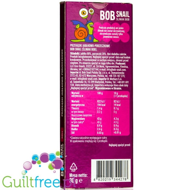 Bob Snail Apple-Black currant fruit snack with no added sugar