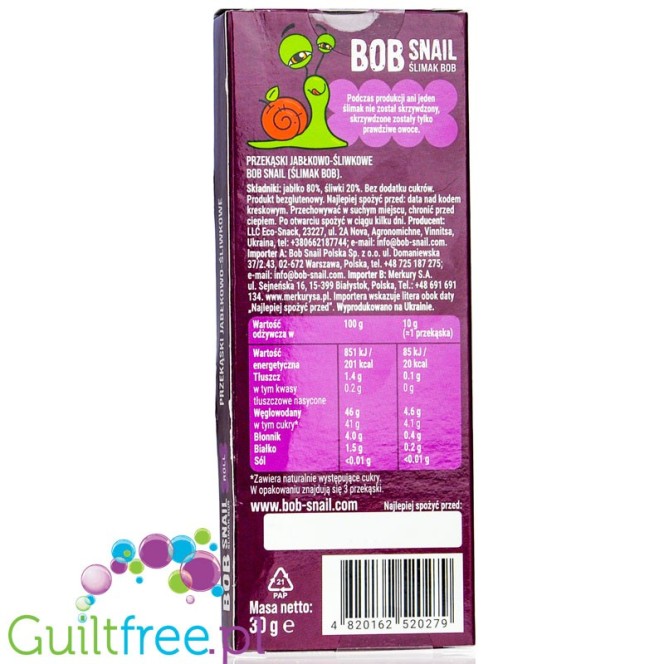Bob Snail Roll Fruit-apple-plum snack with no added sugar 30g