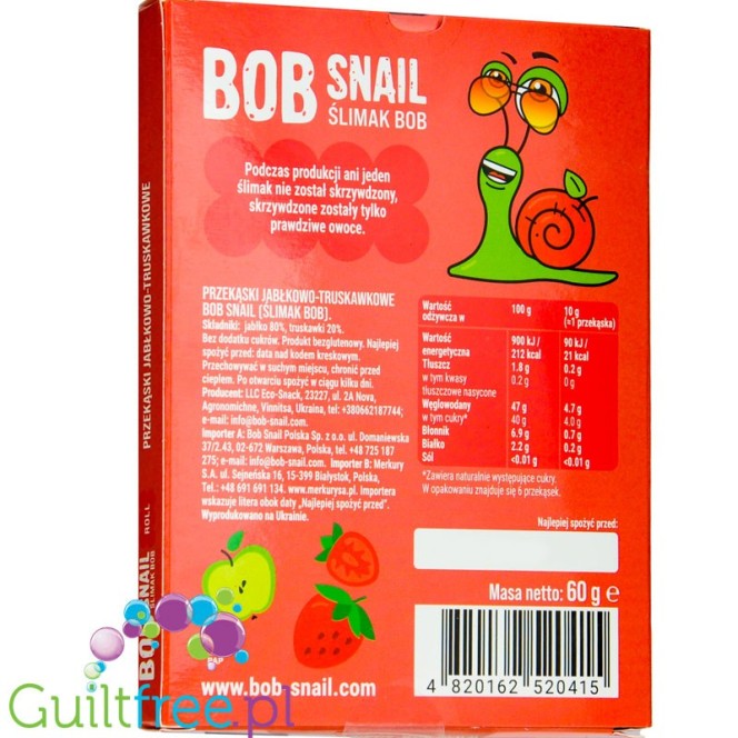 Bob Snail Roll Fruit-apple strawberry snack with no added sugar 60g