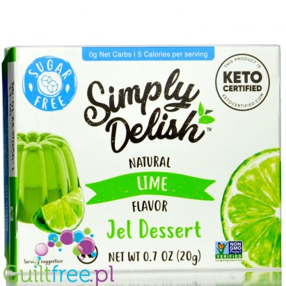 Simply Delish Natural Lime Jelly - wegańska niskokaloryczna naturalna galaretka bez cukru ze stewią, Limonka